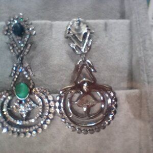 Silver and Green Statement earrings